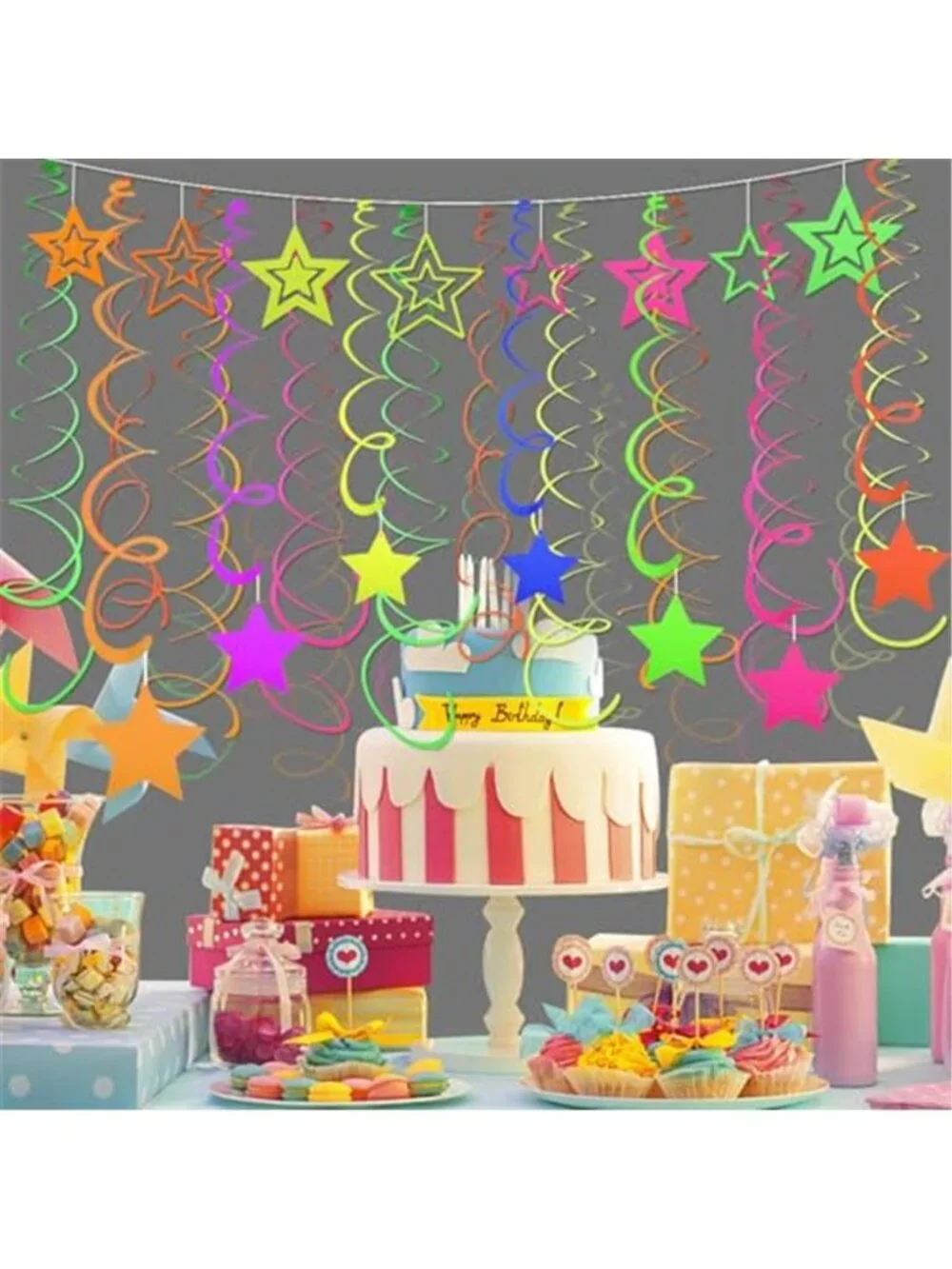 Neon Party Decorations UV Glow Hanging Swirls Streamers Blacklight Party